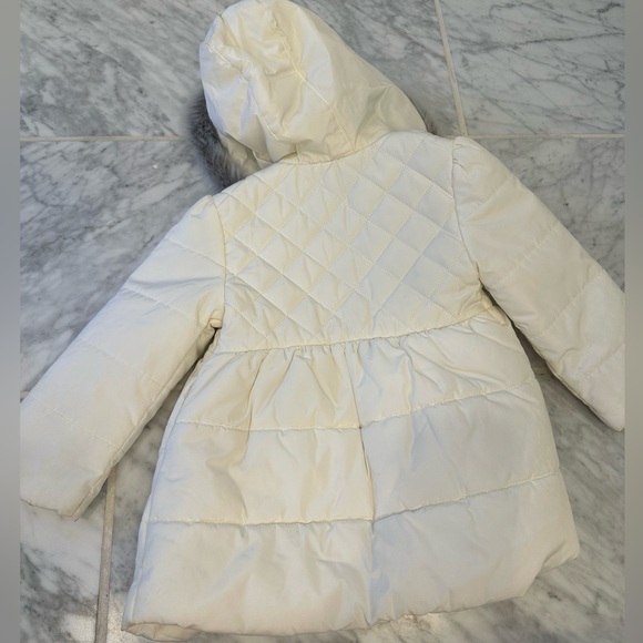 Janie and Jack Cream Quilted Jacket with Gray Fur Trim - Picture 4 of 4